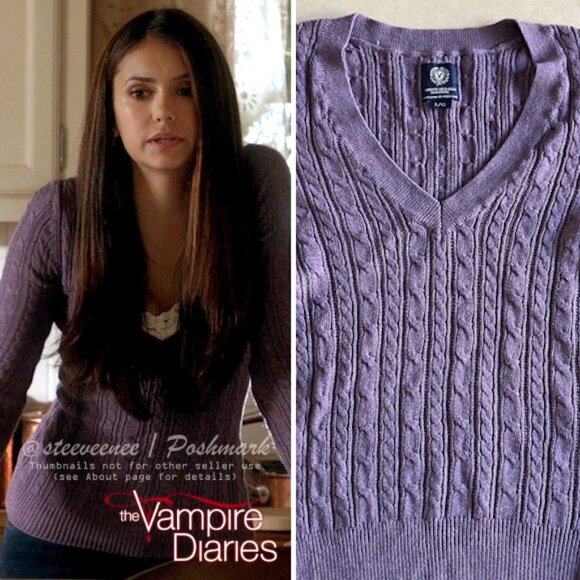 American Eagle Outfitters Wool Blend V-Neck Cable Knit Sweater ASO Elena Gilbert - Picture 1 of 8